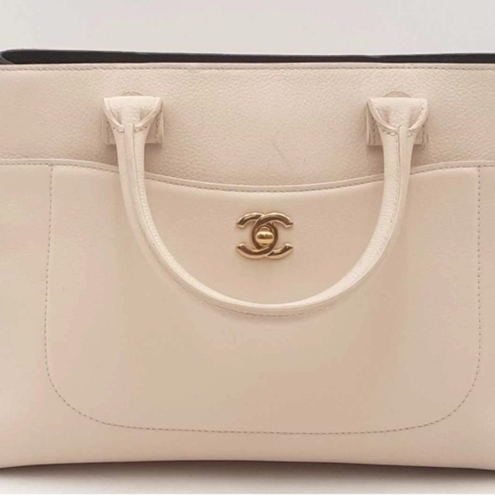 Chanel Neo Executive Cream and Black Leather Tote Bag
